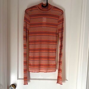 NWT Urban Outfitters striped shimmery sheer mock turtleneck long sleeve top
